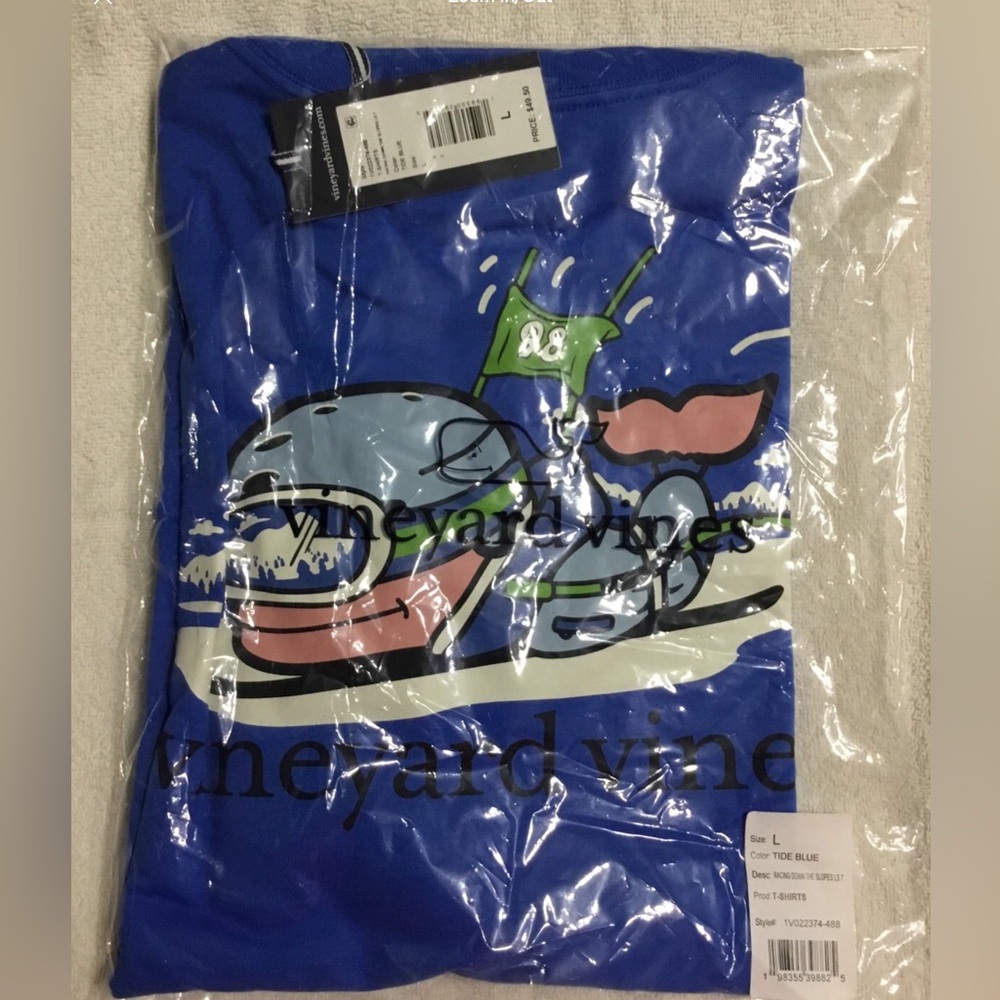 Vineyard Vines Racing Down The Slopes Long Sleeve Tee Tide Blue Size Large